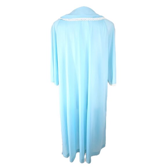 Vintage 70s Nylon Button Front Light Blue Dainty Lace Peter Pan Collar Nightgown - Picture 8 of 8